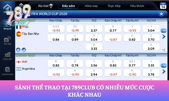 Trang chủ 16 Sảnh thể thao tại 789Club có nhiều mức cược khác nhau