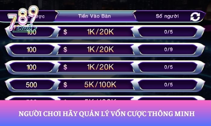 Người chơi hãy quản lý vốn cược thông minh